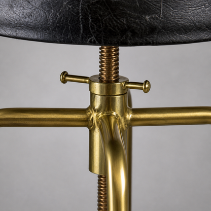 Brass Bar Adjustable Stool Black Leather Top Seat | Vintage Industrial Style