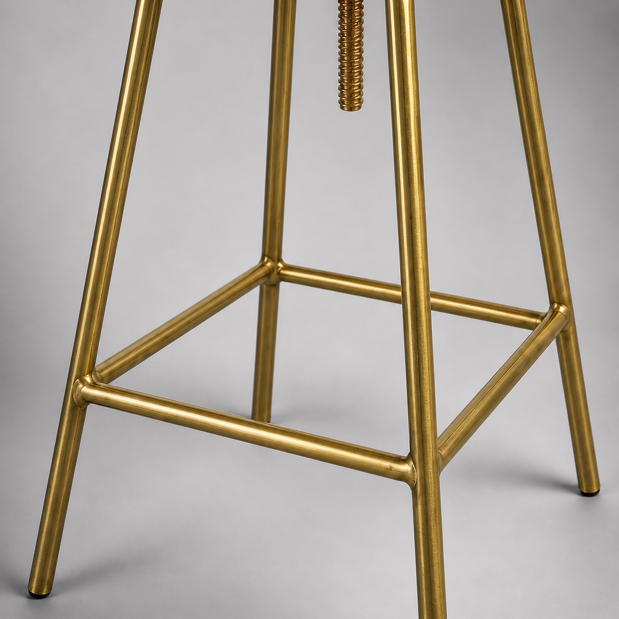 Brass Bar Adjustable Stool Black Leather Top Seat | Vintage Industrial Style