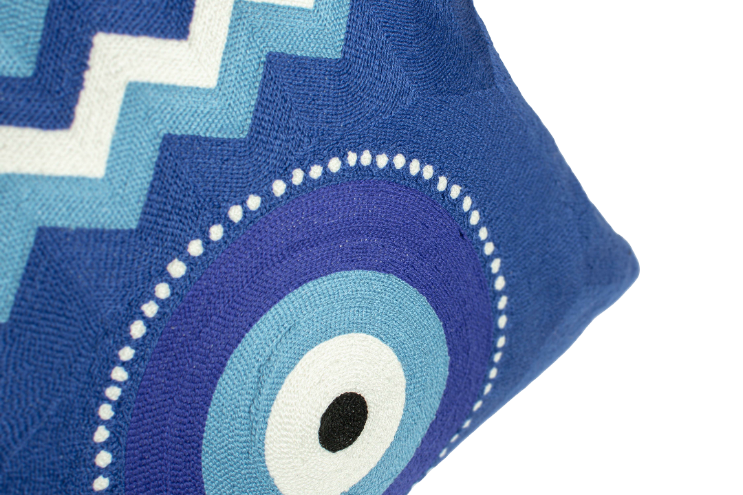 Mykonos Evil Eye Needlepoint Pillow