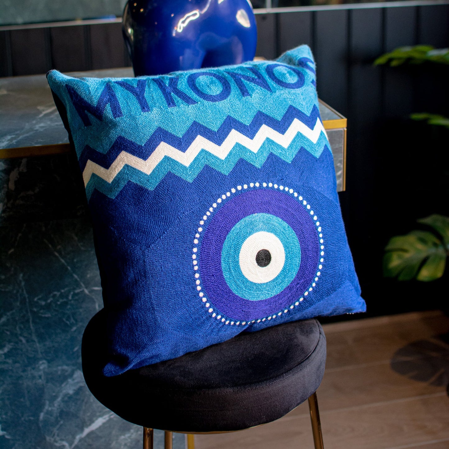 Mykonos Evil Eye Needlepoint Pillow
