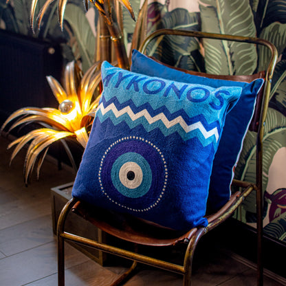 Mykonos Evil Eye Needlepoint Pillow