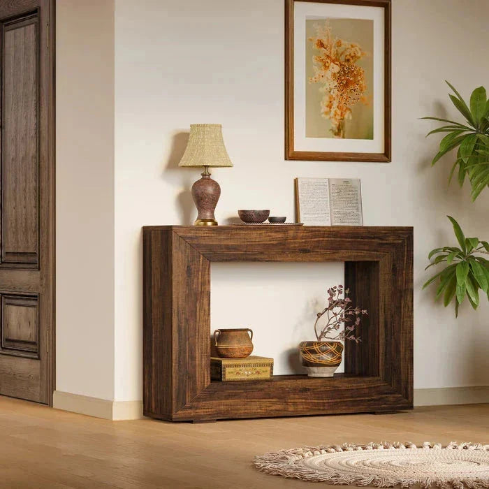 120cm Modern Rustic Console Table - Bold Hollow Geometric Entryway & Accent Sideboard