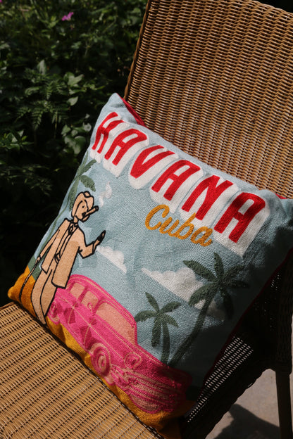 Havana Cuba Needlepoint Pillow – Retro Design