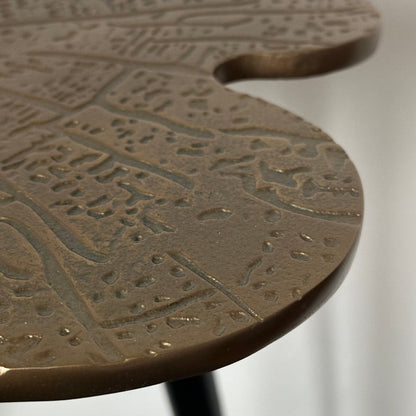 Brass Clover Side Table | Etched Botanical Top & Black Iron Legs