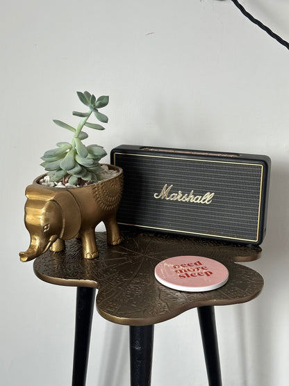 Brass Clover Side Table | Etched Botanical Top & Black Iron Legs