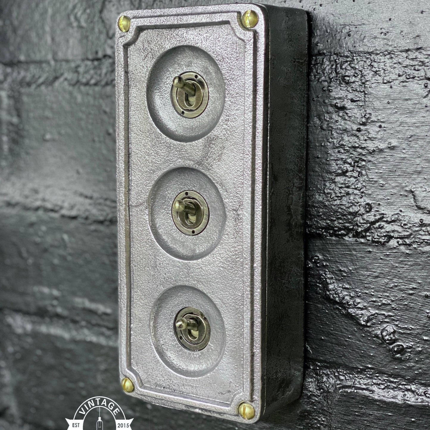 3 Gang 2 Way Solid Cast Metal Conduit Toggle Light Switch