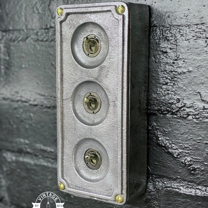 3 Gang 2 Way Solid Cast Metal Conduit Toggle Light Switch