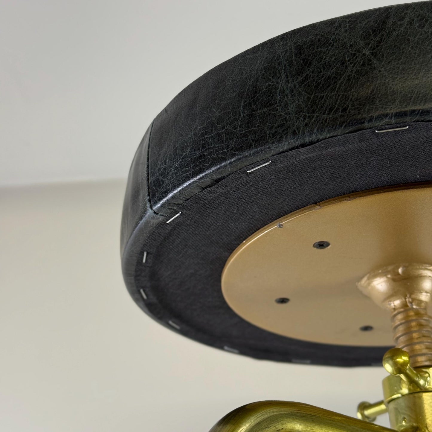 Brass Bar Adjustable Stool Black Leather Top Seat | Vintage Industrial Style
