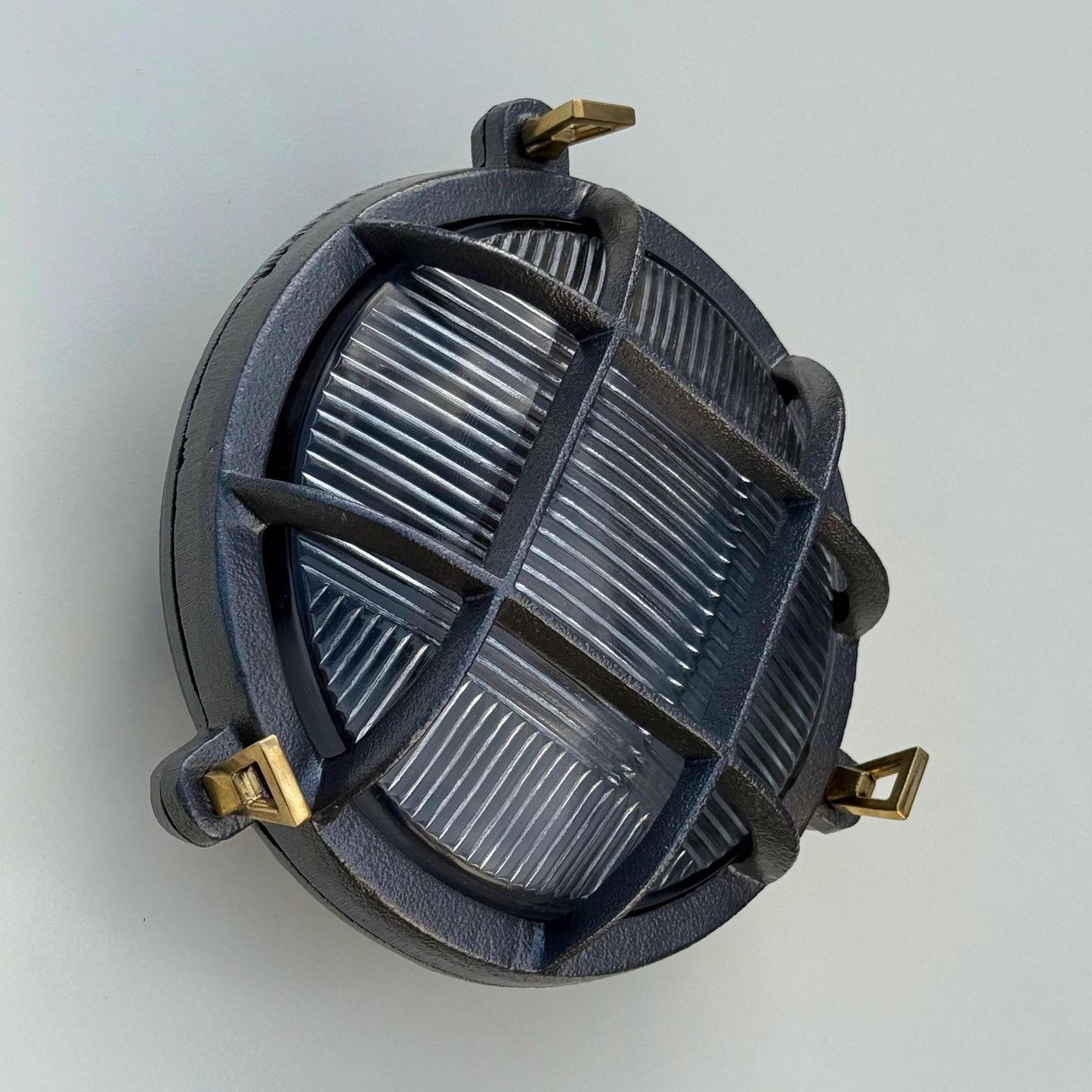 Wroxham ~ Cast Pewter Caged Nautical Bulkhead Wall Light Industrial Ceiling Fixture