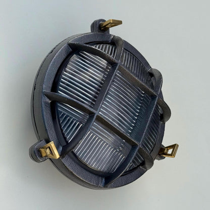 Wroxham ~ Cast Pewter Caged Nautical Bulkhead Wall Light Industrial Ceiling Fixture