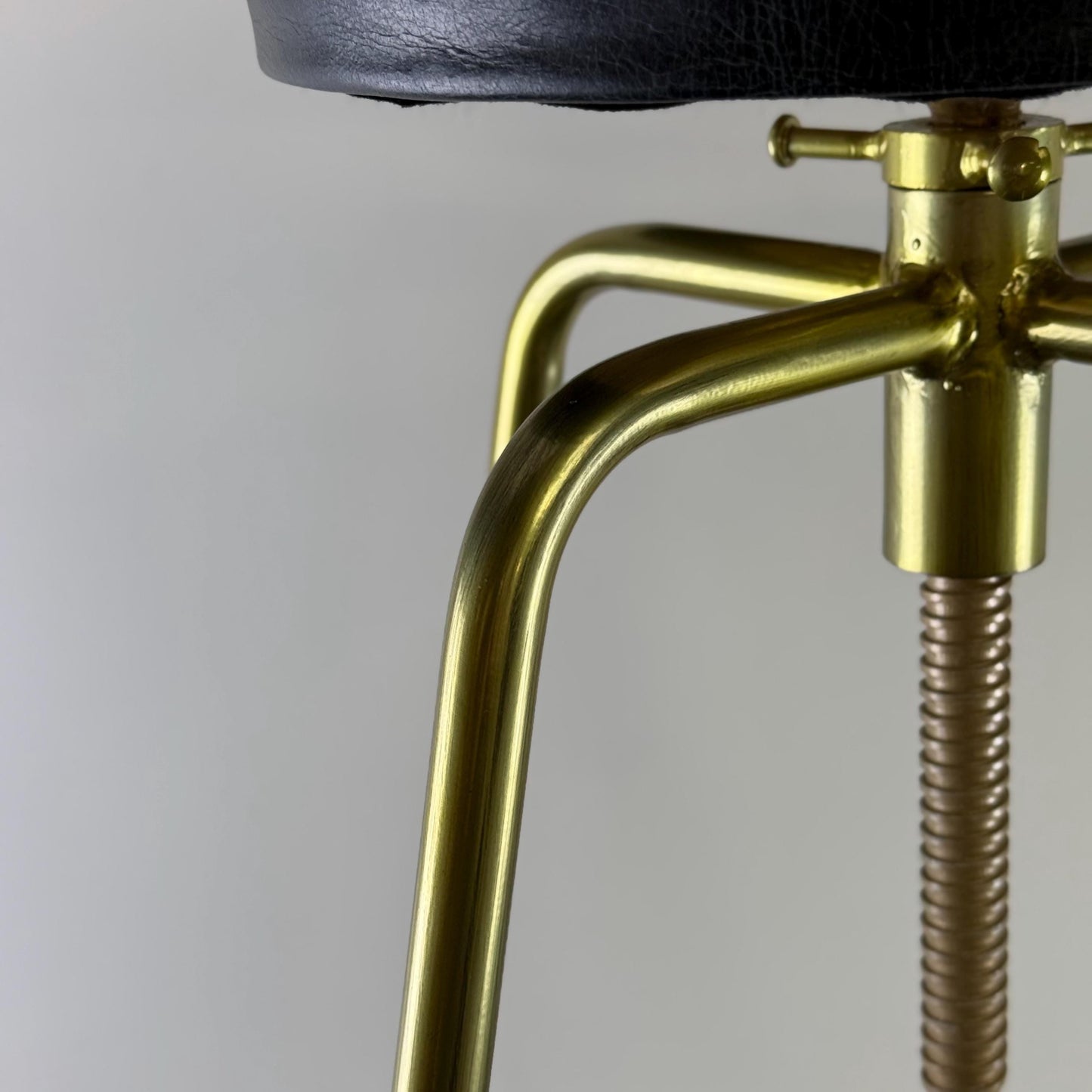 Brass Bar Adjustable Stool Black Leather Top Seat | Vintage Industrial Style