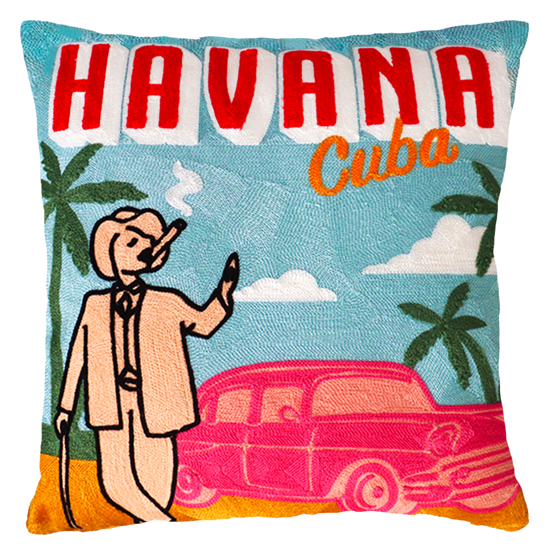 Havana Cuba Needlepoint Pillow – Retro Design