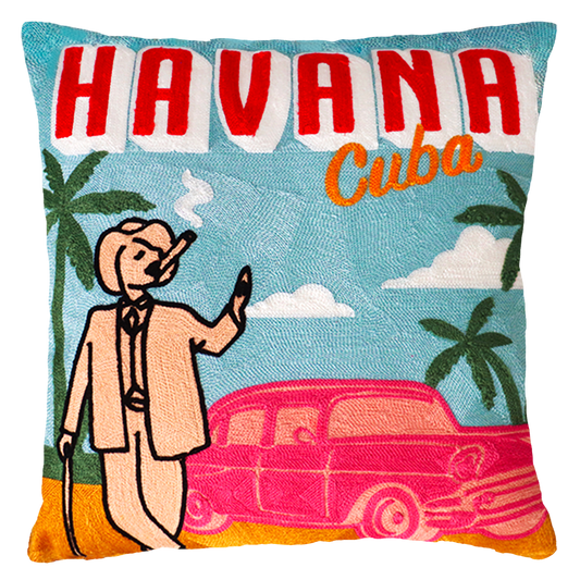 Havana Cuba Needlepoint Pillow – Retro Design