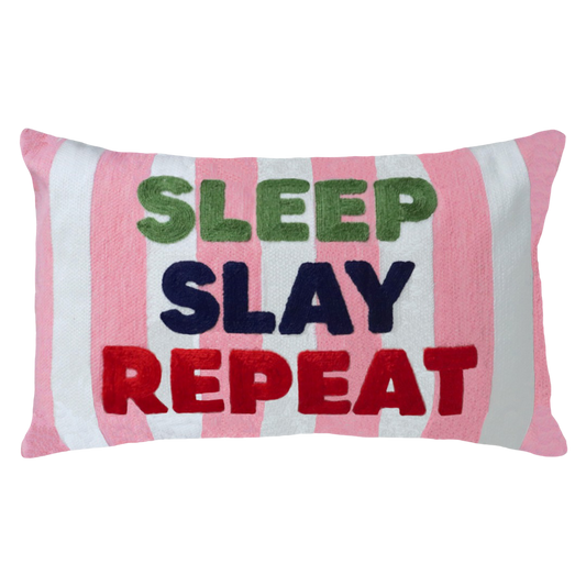 Motivational Needlepoint Pillow – Sleep Slay Repeat
