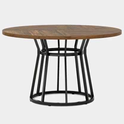 Round Modern Walnut Dining Table - Architectural Pedestal Base & Parquet Top
