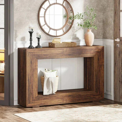 120cm Modern Rustic Console Table - Bold Hollow Geometric Entryway & Accent Sideboard