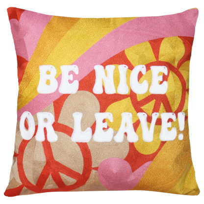 Funny Needlepoint Pillow – Be Nice or Leave
