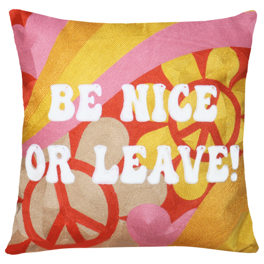 Funny Needlepoint Pillow – Be Nice or Leave